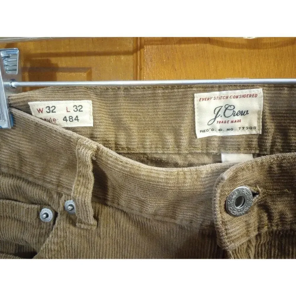 J. Crew 484 Corduroy Pants Mens 32x32 Slim Fit Straight Leg Brown Stretch Preppy